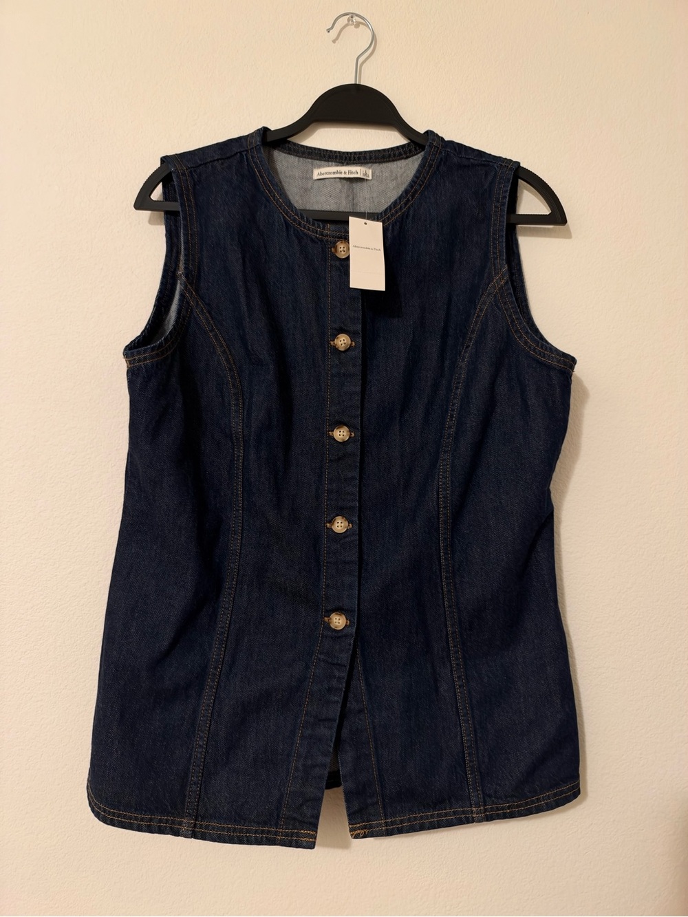 Abercrombie & Fitch Sleeveless Dark Blue Denim Button-Front Top Vest Large